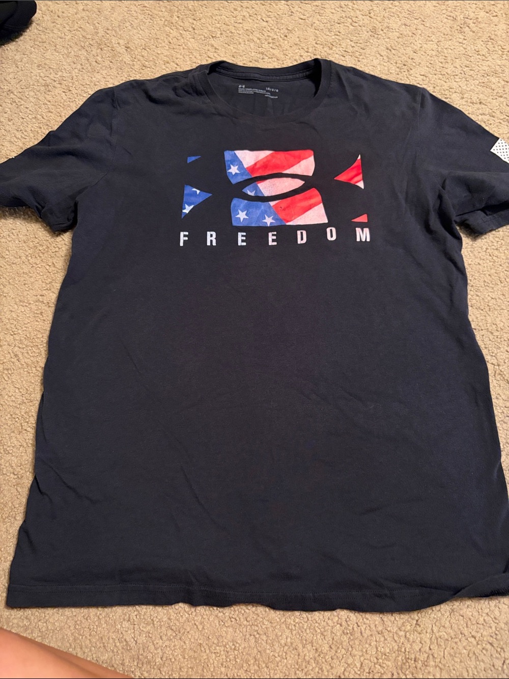 Under Armour Black Short-Sleeve Logo Tee with Red & Blue Flag Graphic